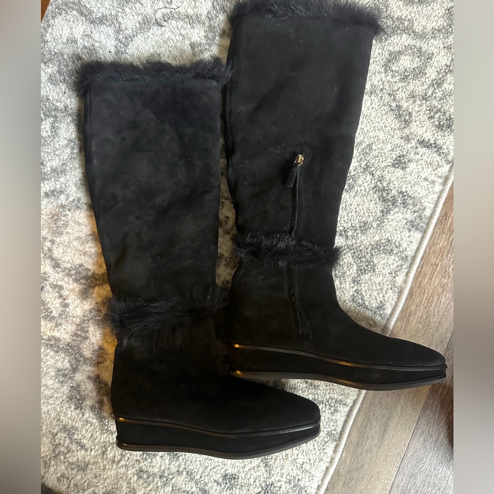 Black Tory Burch size 7 1/2 suede, fur, wedge boots
